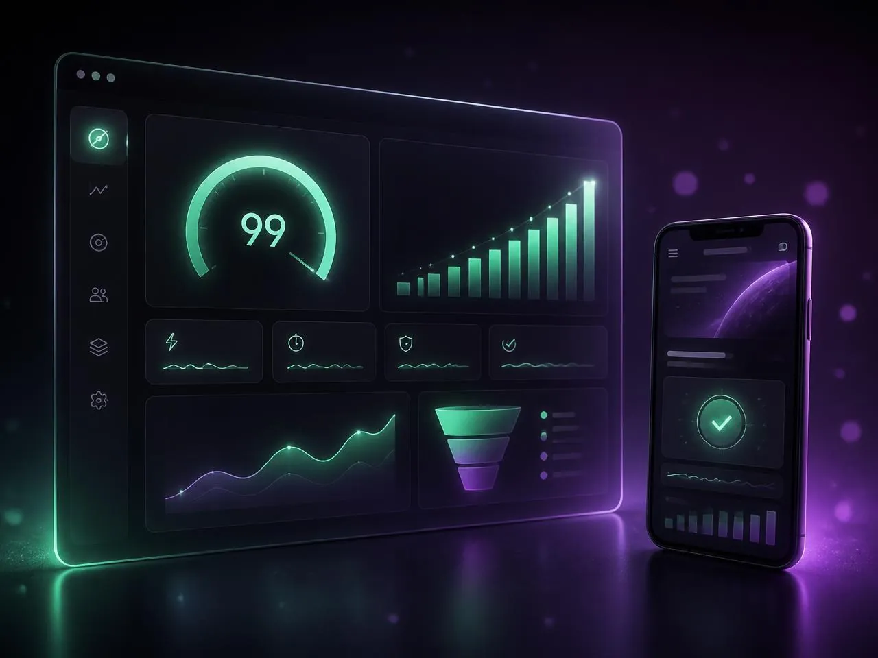 A Website Performance Dashboard Showing Speed, Traffic, And Conversion Results